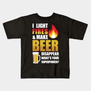 'I Light Fires & Make Beer Disappear' Funny Camping Kids T-Shirt